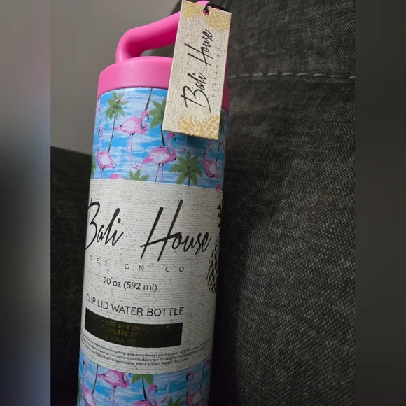 Flamingo Clip Lid Water Bottle - Pink and Blue - Picture 4 of 8